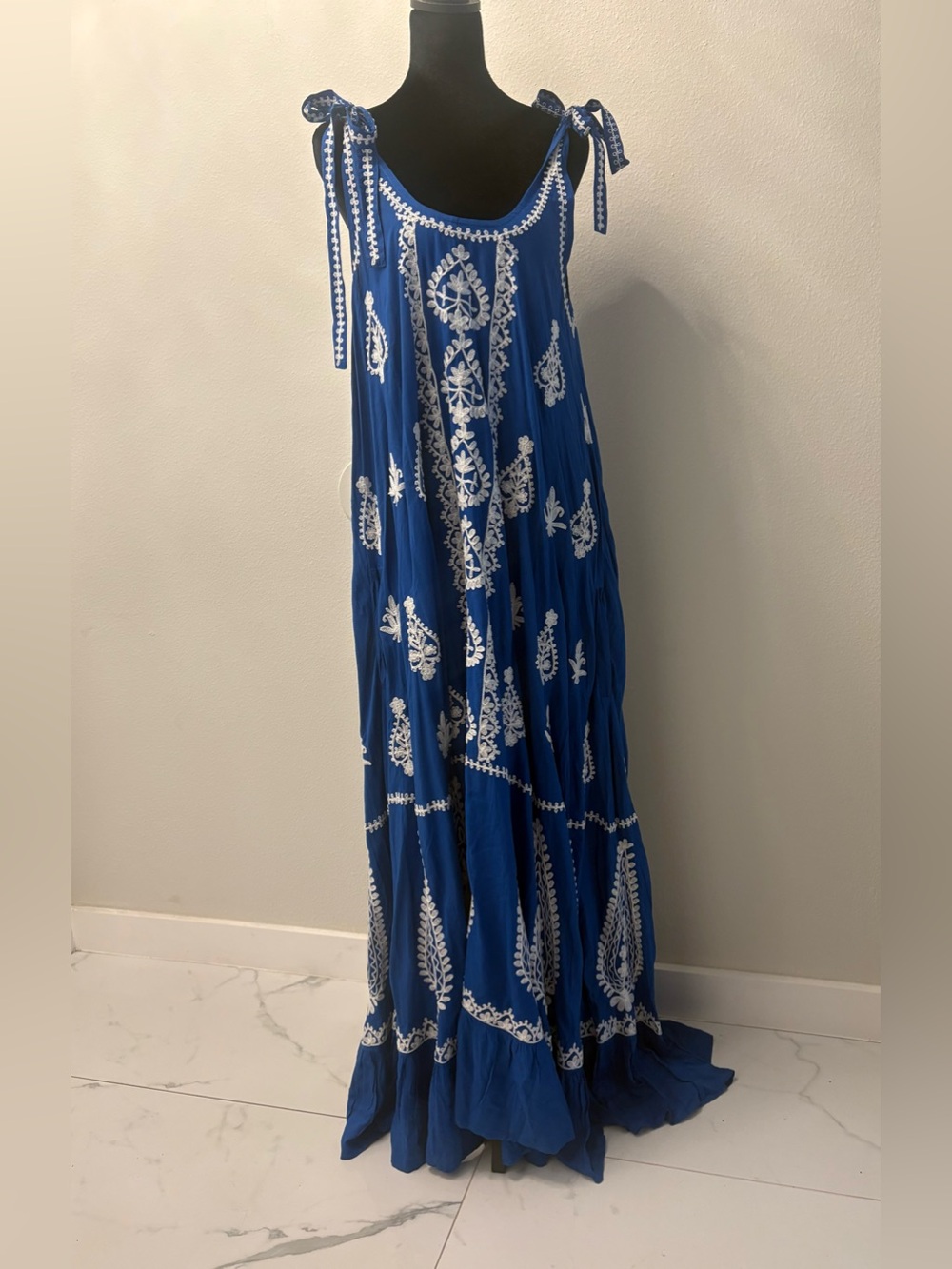 PRANELLA Blue Embroidered Tie-Shoulder Maxi Dress - Picture 8 of 12